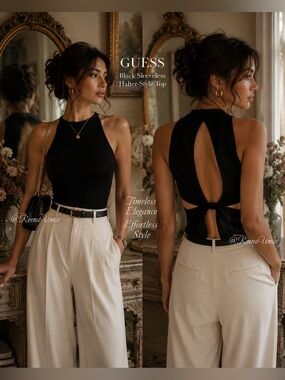 Guess Black Sleeveless Halter-Style Top